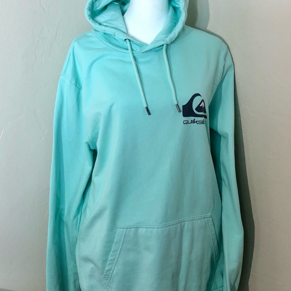 QUICKSILVER Beach Hoodie Sweatshirt Turquoise Adult 100% Cotton SZ M Surf CA